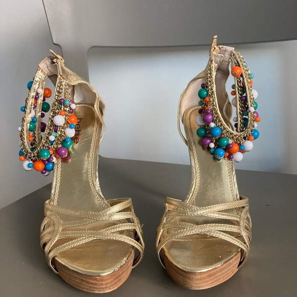 Gold BEBE Heels with Ankle Jewelry Detailing - Picture 3 of 4